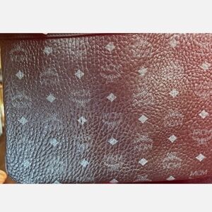 MCM Leather Veritas Visetos Logo Wristlet Purse Clutch Pouch Black & Grey